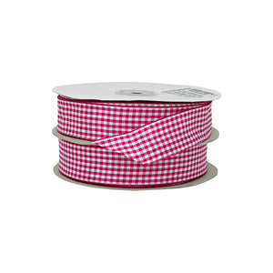 Cinta escocesa fucsia, en rollo estilizado, ideal para distribuidores que buscan detalles llamativos y consistentes.