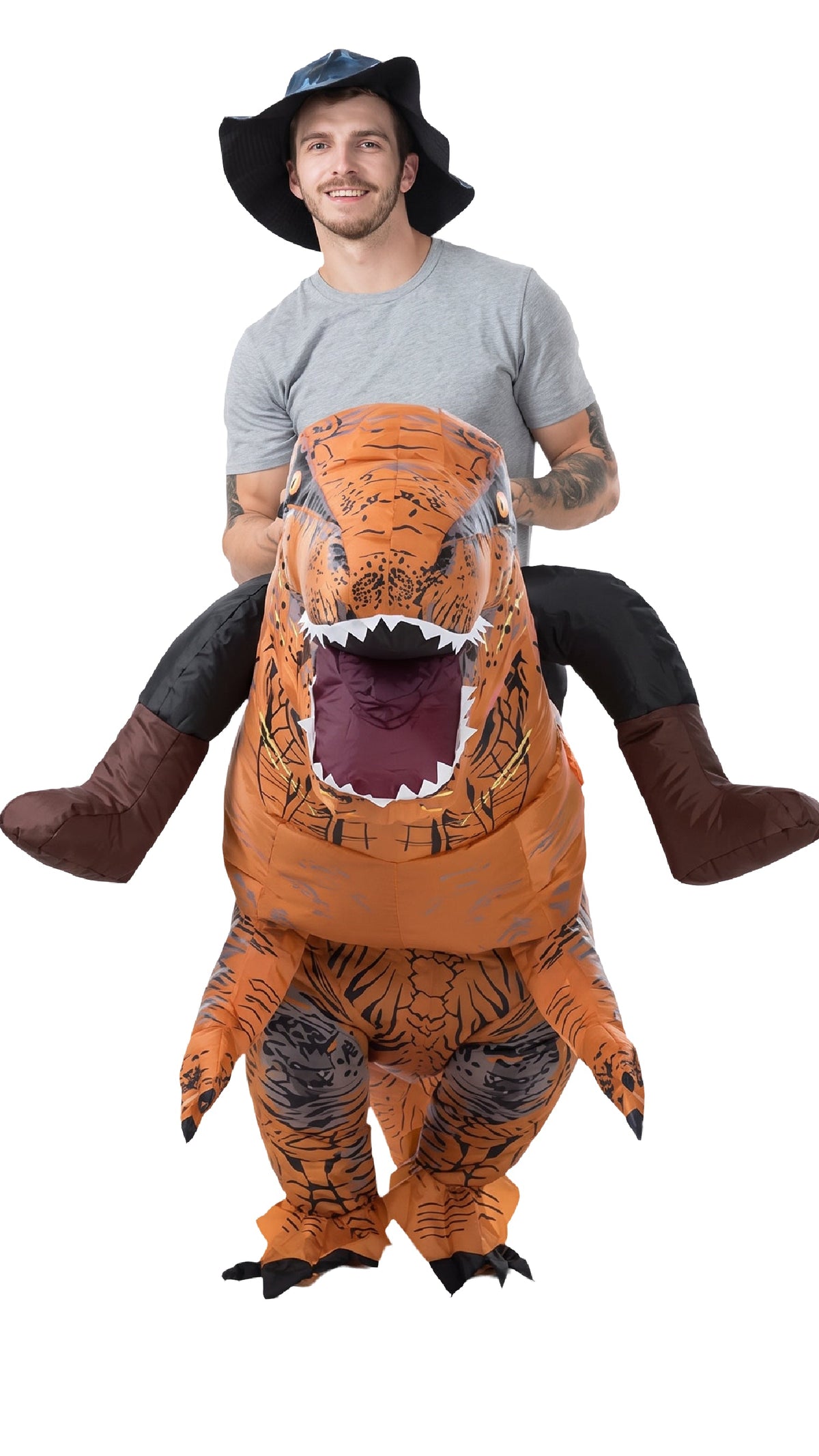 DISFRAZ INFLABLE DINOSAURIO T-REX CON JINETE