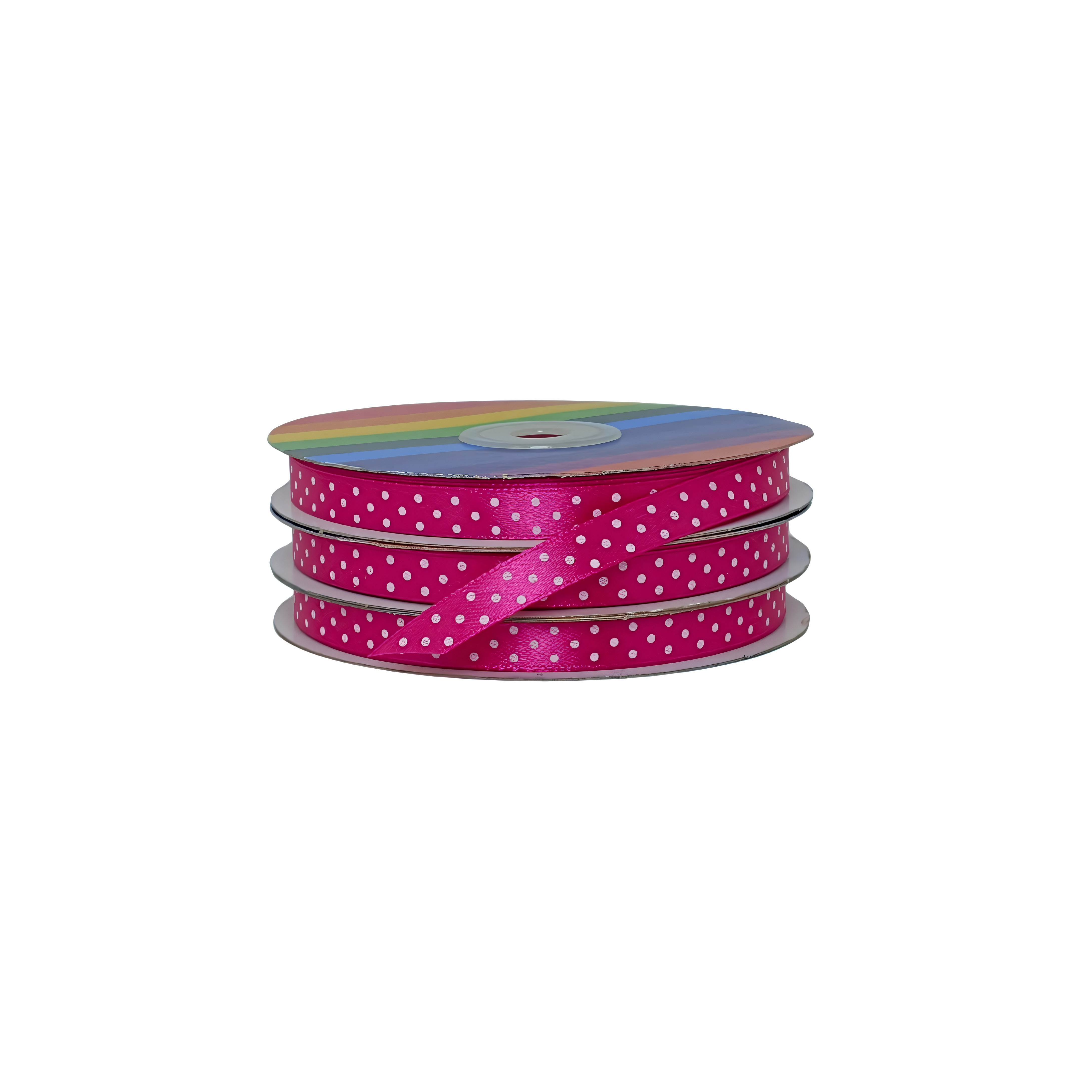 Cinta fucsia con puntos blancos, ideal para decoración, empaque y venta al por mayor