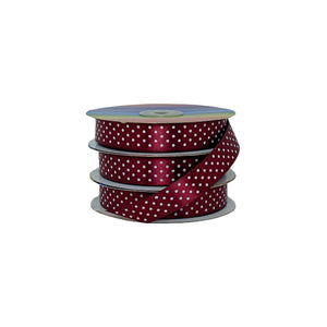Cinta satín vinotinto con puntos blancos, ideal para productores y distribuidores exigentes.