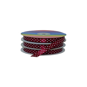 Rollos de cinta vinotinto satín con puntos blancos, toque elegante para empaques y decoración al por mayor