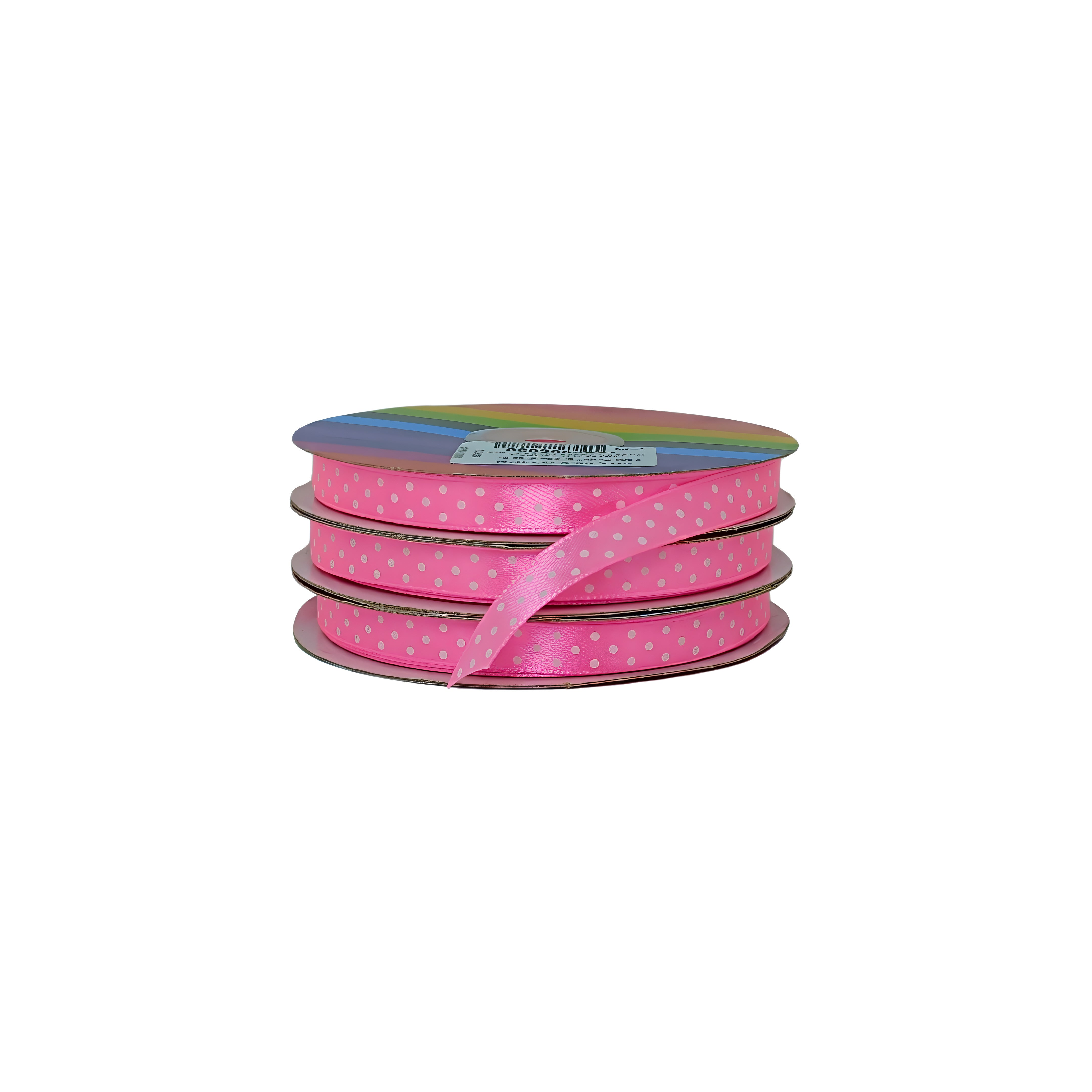 Cintas satinada color rosado confite con puntos blancos, acabados delicados desde empaques hasta decoración al por mayor.