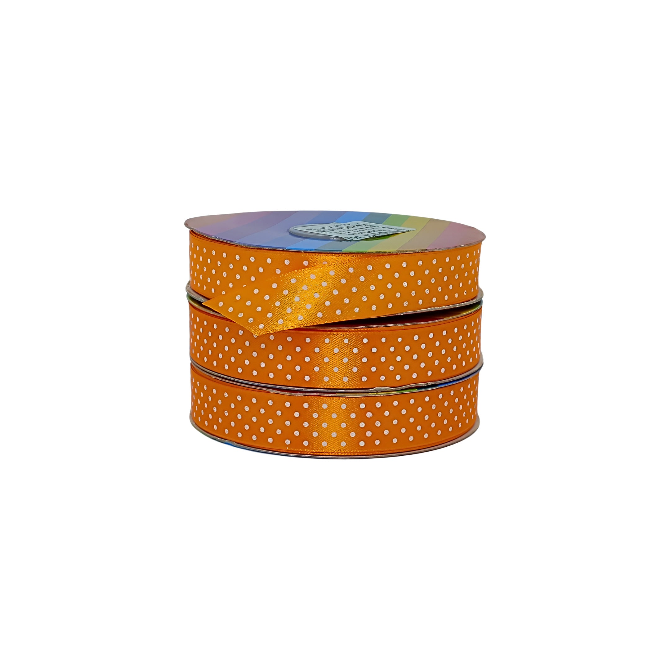 Cinta decorativa satinada naranja con puntos blancos, perfecta para fabricantes, distribuidores y mayoristas.