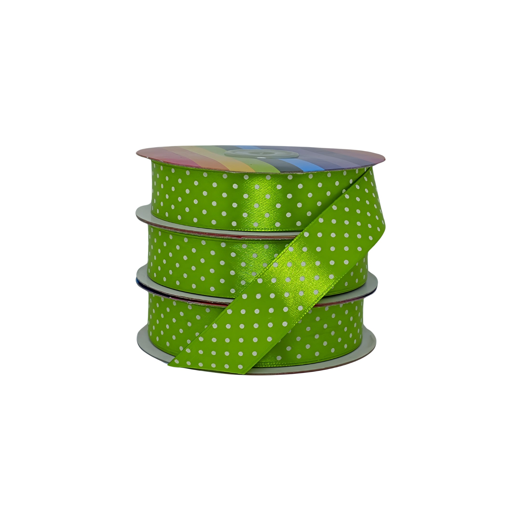 Cinta verde limon con puntos blancos, elegante y vibrante, ideal para decoraciones y proyectos al por mayor.