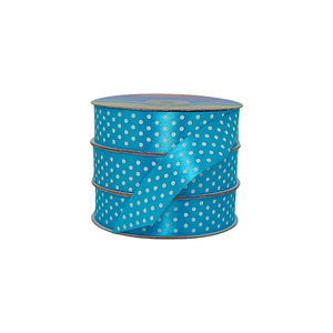 Cinta satinada turquesa brillante con puntos blancos, ideal para productores o distribuidores que buscan diseño atractivo.