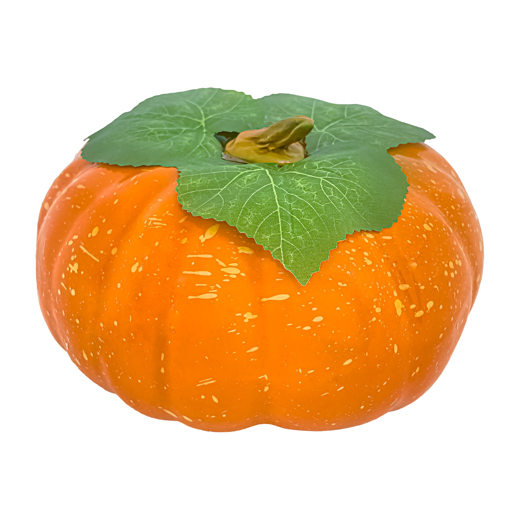 FIG. DECORATIVA CALABAZA CON HOJA 250 (22 CM) X UNIDAD.