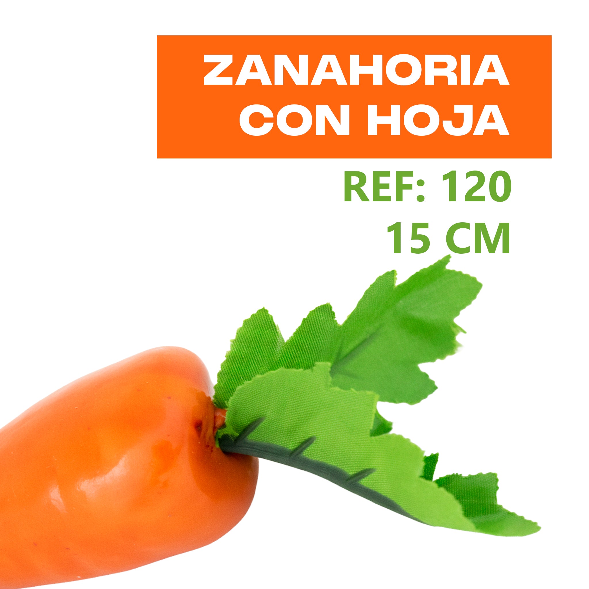 ZANAHORIA DECORATIVA CON HOJA REF. 120 (15 CM) - PAQUETE X 6 UNDS.